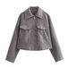 Women’s Cropped Faux Suede Jacket – Oversized Streetwear Coat With Stand Collar, Slim-Fit Stretch Polyester For Casual Layering_ecoleips.com
