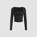 Voya Women's Square Neck Pleated Slim Fit Long Sleeved Knitted T-shirt With Stylish Temperament And Top_ecoleips.com