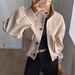 Women's Clothing Autumn Winter Women's Casual Short Wool Blend Coat With Stand Collar & Single Button Closure, Loose Fit, Long Sleeve, Outerwear_ecoleips.com