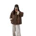 girl Girl Workwear Style Thickened Cotton Jacket 2025 Artistic Retro Simple Stand Collar Loose Casual Lamb Wool Inner Parka For_ecoleips.com