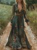 Vintage Pattern Printed Long Sleeve Women Dress Casual V-neck High Waist Pleated Autumn Dress Elegant Loose Bohemian Dresses B7Q_ecoleips.com