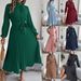 Women's Clothing autumn and winter elegant stand up collar long sleeve waist pleated long skirt small dress _ecoleips.com