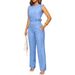 Women's Summer Suit Fashion Casual Elegant Sleeveless Vest Pocket Button Trousers Two Piece Suit_ecoleips.com