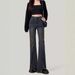 Vintage American High-Waisted Nano Gray Flared Jeans For Women 2025 Spring Stretch Slimming Bootcut Floor-Length Pants_ecoleips.com