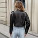 Biker Chic PU Jacket – Cropped Faux Leather Moto Coat With Asymmetric Zip & Lapel Collar (S-5XL, Wrinkle-Free, Black, Streetwear Essential For Women)_ecoleips.com