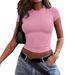 2025 Xiyin European And American Hot-Selling Solid Color Round Neck Basic Short Sleeve Crop T-Shirt_ecoleips.com