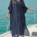 Women's Beach Cover Up Dress Summer V-Neck Loose Fit Long Maxi Dress With Side Slit_ecoleips.com