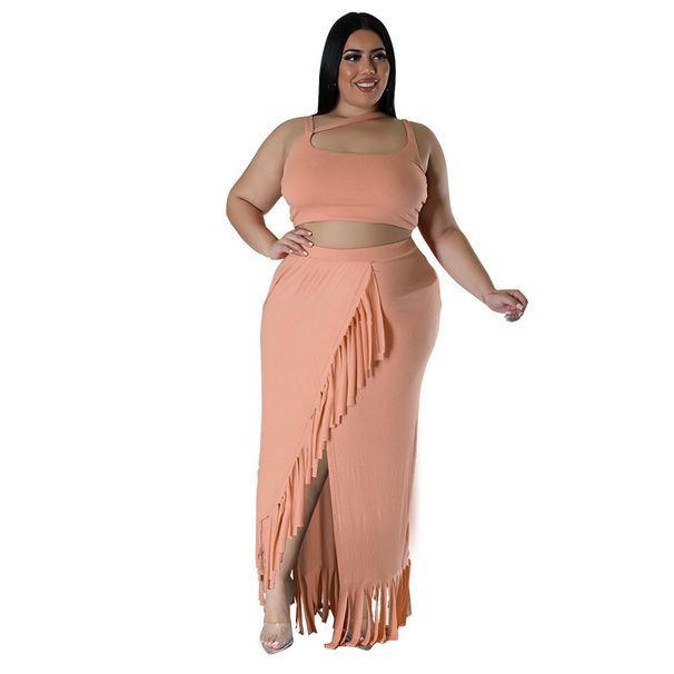 Women's Clothing Plus Size Women's Tassel Irregular Sleeveless Dress Set For Formal & Casual For Women Round Neck_ecoleips.com