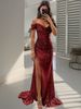 Women's Clothing Sequined One Shoulder Top Evening Dress Large Swing Slit Sexy Fashion Dress_ecoleips.com