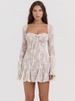 Mozision Elegant Print Mini Dress For Women Autumn Winter New Square Collar Long Sleeve Backless Loose Club Party Sexy Dress_ecoleips.com