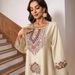 Muslim Dress Round Neck Printing Hot Diamond Beading Loose A Line Robe_ecoleips.com