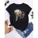 Floral Bicycle Letter Print Simple Cute Loose Plus Size Women's Short Sleeve T-Shirt_ecoleips.com