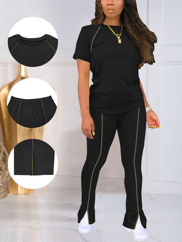 Women's Summer Two Piece Set American Style Round Neck Short Sleeve Top With Trousers_ecoleips.com