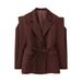 In-stock Solid Color Fashionable Lapel Waist-tied Blazer 2025 Early Autumn European And American Cross-border New Style_ecoleips.com