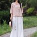 Ethnic Style New Chinese Style Artistic Retro Three-Quarter Sleeve Top, Cotton-Linen T-Shirt, Small Shirt, Spring/Summer_ecoleips.com