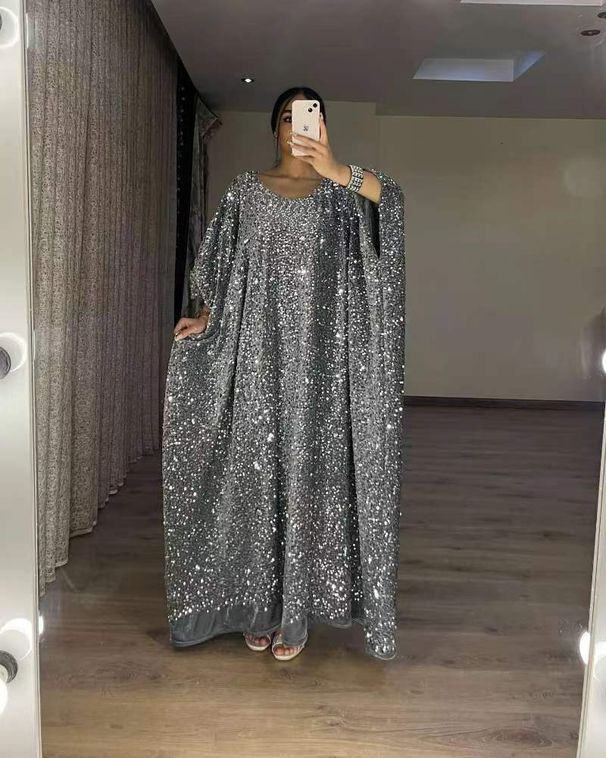 Women's Clothing Round Neck Loose Short Sleeve Sequin Dress_ecoleips.com
