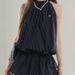 Black Striped Halter Neck Fashion Versatile Dress Women Sleeveless Shirt Flower Bud Casual Shorts Two-Piece Set_ecoleips.com