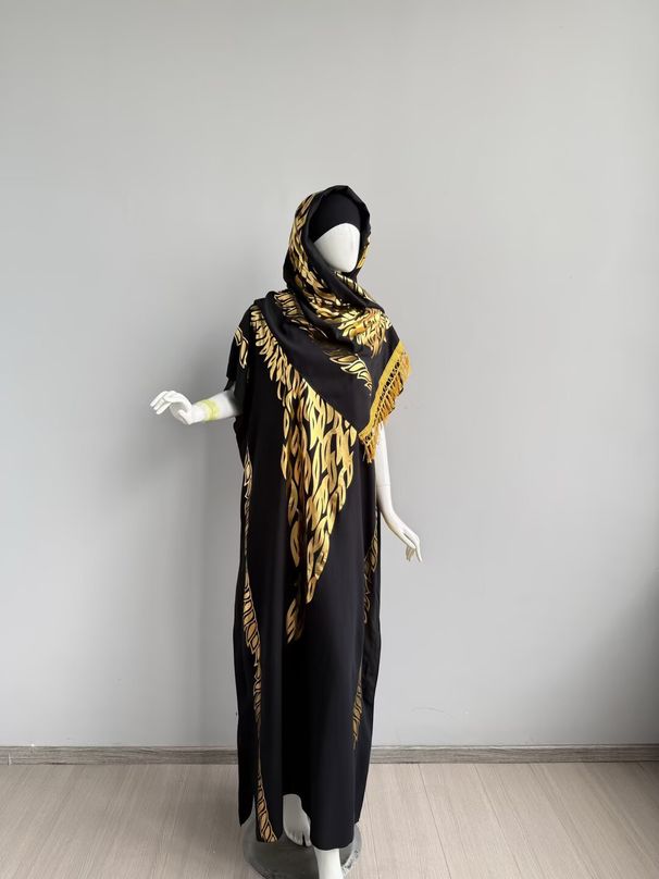 African Robe Rayon Cotton Gold Foil Shawl Set Loose Fit Women's Clothing Muslim Fashion Spot Stock Cross Border Exclusive_ecoleips.com