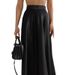 Sexy Temperament Black Fashion Acetate Satin Satin High Waist Loose Floor Length Skirt Casual Skirt_ecoleips.com