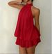 Slim Fit Fashion Sexy Backless Halter Neck Dress With Tie Waist Style Vacation Wear Versatile Solid Color Women's Dress_ecoleips.com