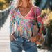 Women's Clothing Casual V neck Long Sleeve Regular Pullover Digital Printing Women's Tops T shirt_ecoleips.com