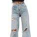 ripped Straight Jeans Standard Women's Casual Street Style Washed Denim_ecoleips.com