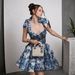 Women's Elegant Floral Print Tie Belt Bodycon Mini Dress – French Style Fall Party Gown 2026_ecoleips.com