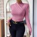 Women's Slim Fit Long Sleeve T-Shirt Cross Collar Solid Color European American Style Autumn Winter Pullover Fashion Sense_ecoleips.com