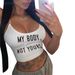 Summer Slim Fit Base Layer White Sleeveless Camisole Street Style Ribbed Sweet Letter Print Tank Top_ecoleips.com