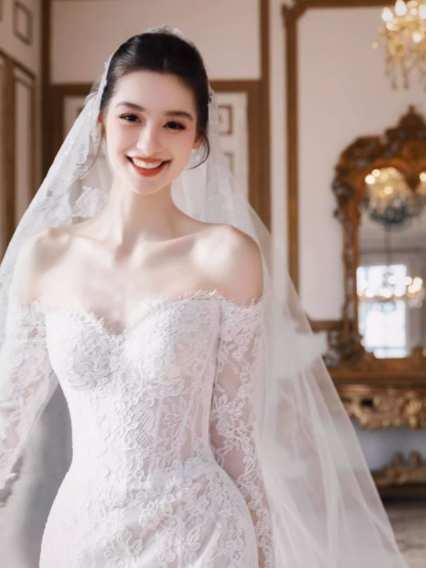 Women's Clothing Long Sleeved Lace Fishtail Light Wedding Dress New Bride Small High End Travel Photography Outing Dress_ecoleips.com