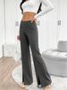 Casual Vertical Stripe Front Split Hem Bootcut Pants High Rise Bodycon Pants_ecoleips.com