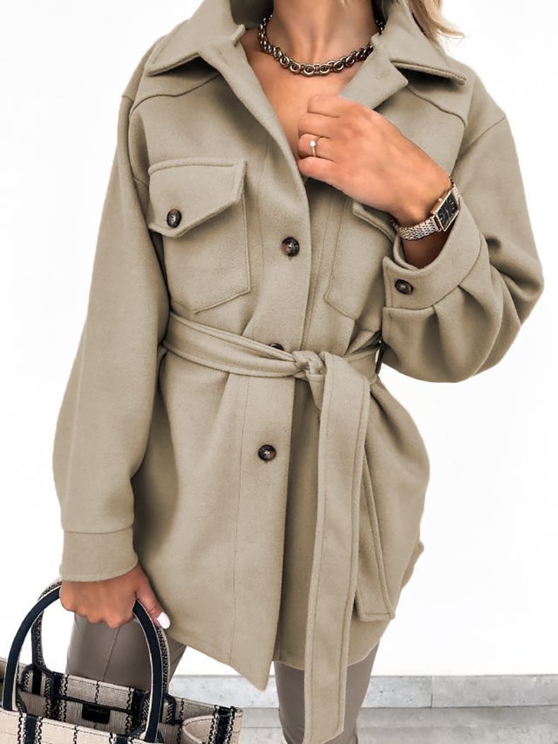 Elegant Long Sleeve Wool Blend Coat For Women - Notch Lapel, Button Front & Belted Waist - Pure Color Office & Casual Outerwear (S-3XL, 7 Colors)_ecoleips.com