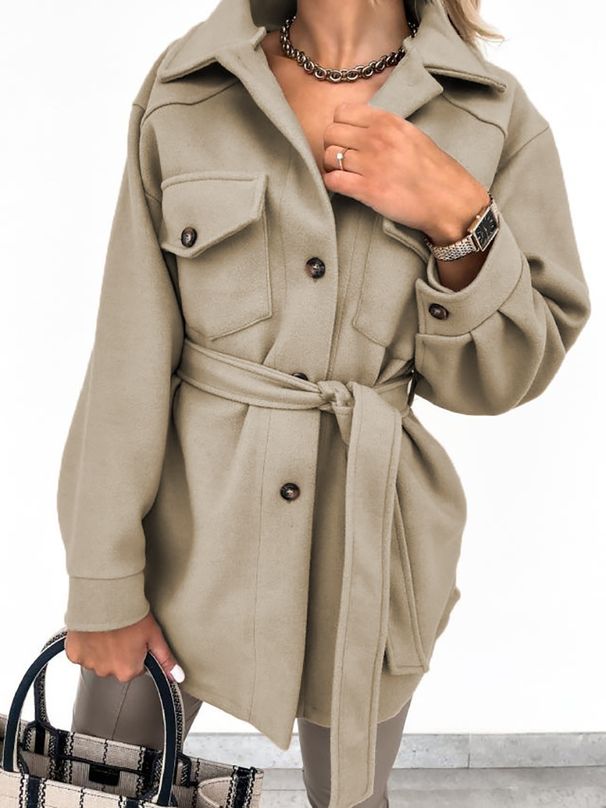 Elegant Long Sleeve Wool Blend Coat For Women - Notch Lapel, Button Front & Belted Waist - Pure Color Office & Casual Outerwear (S-3XL, 7 Colors)_ecoleips.com