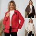 Trendy Women's Faux Shearling Jacket - Stand Collar Button Front Coat, Short Warm Outerwear In Red/Khaki/Cream, Sizes S-XL_ecoleips.com
