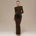 Women's Clothing Elegant Slim Fit Long Sleeved Pleated Bodycon Dress For Women Style Solid Color Autumn Winter Dress_ecoleips.com