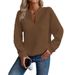 Women's Clothing solid color deep V neck splicing long sleeved women's casual sweatshirt_ecoleips.com