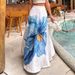 Floral Print A-Line Skirt – Elegant Knit Maxi Skirt For Women, High Elasticity, Spring Vacation Style, Blue & Pink (S/M/L)"_ecoleips.com