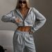 Fashion New Women's Casual Suit Solid Color Short Waist Hooded Cardigan Lace-up Sweatpants_ecoleips.com