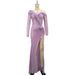 Women's Clothing V Neck One Shoulder Mid Waist Slit Flower Long Sleeved Slimming Evening Dress_ecoleips.com