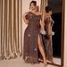 Plus Size Evening Dress With Sequin & High Slit - Elegant Off-Shoulder Formal Gown For Women_ecoleips.com