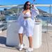 Women's American Style Plus Size Cardigan Button Shirt And White Pants Five Point Casual Two Piece Set_ecoleips.com