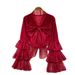 Women's French Style Lace Blouse Red Bow Long Sleeve Loose Fit Elegant Top for Spring Autumn Youthful Gentle Fashion_ecoleips.com