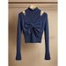Women's Clothing Niche Design High End Blue Off Shoulder Bow Two Piece Wool Sweater_ecoleips.com