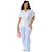 Women's Clothing Fashion Casual Drawstring White Short Sleeved Shirt Trousers Two Piece Suit Women's Clothing_ecoleips.com