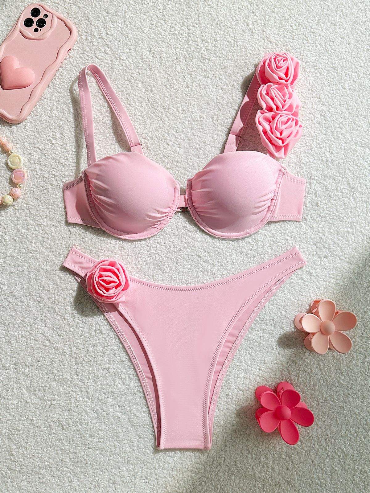 Women's Clothing American Sexy Solid Color Floral Underwire Push Up Bikini Swimsuit For Women 2026_ecoleips.com