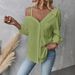 Women's Clothing Three Quarter Sleeve Off Shoulder Cardigan Textured Single Breasted Casual Shirt_ecoleips.com