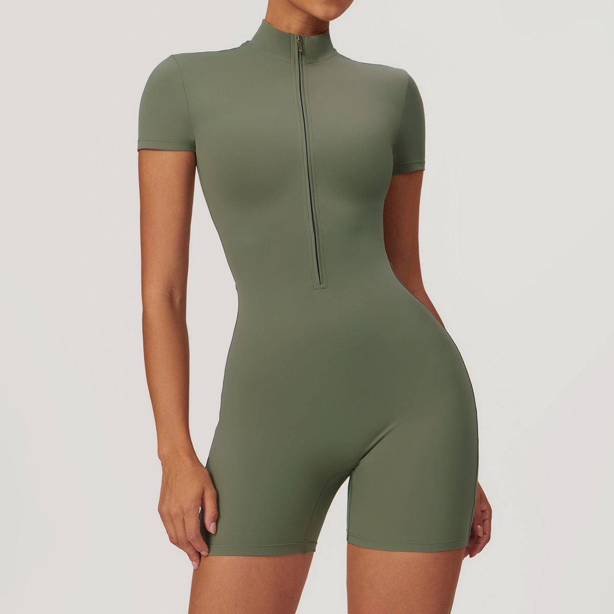 Women's Clothing Summer Zipper Short Sleeved Yoga Jumpsuit Female Dance Fitness Tight Sports Jumpsuit_ecoleips.com