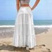 Women's Solid Color Midi Skirt Elastic Waist A-Line Casual Polyester Spring/Autumn Summer Versatile Skirt_ecoleips.com