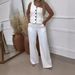 Women's Clothing Solid Color Off-shoulder Single-breasted Sleeveless Casual Professional Suit Set_ecoleips.com