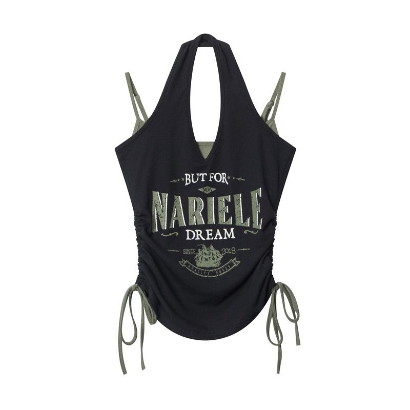 Aria Basics Aria Basics HeyHenry European And American Summer Halter Neck Drawstring Printed Design New Trendy Sleeveless Tank Top For Women_ecoleips.com